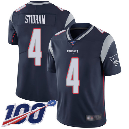 New England Patriots Limited Navy Blue Men #4 Jarrett Stidham Home NFL Jersey 100th Season->youth nfl jersey->Youth Jersey